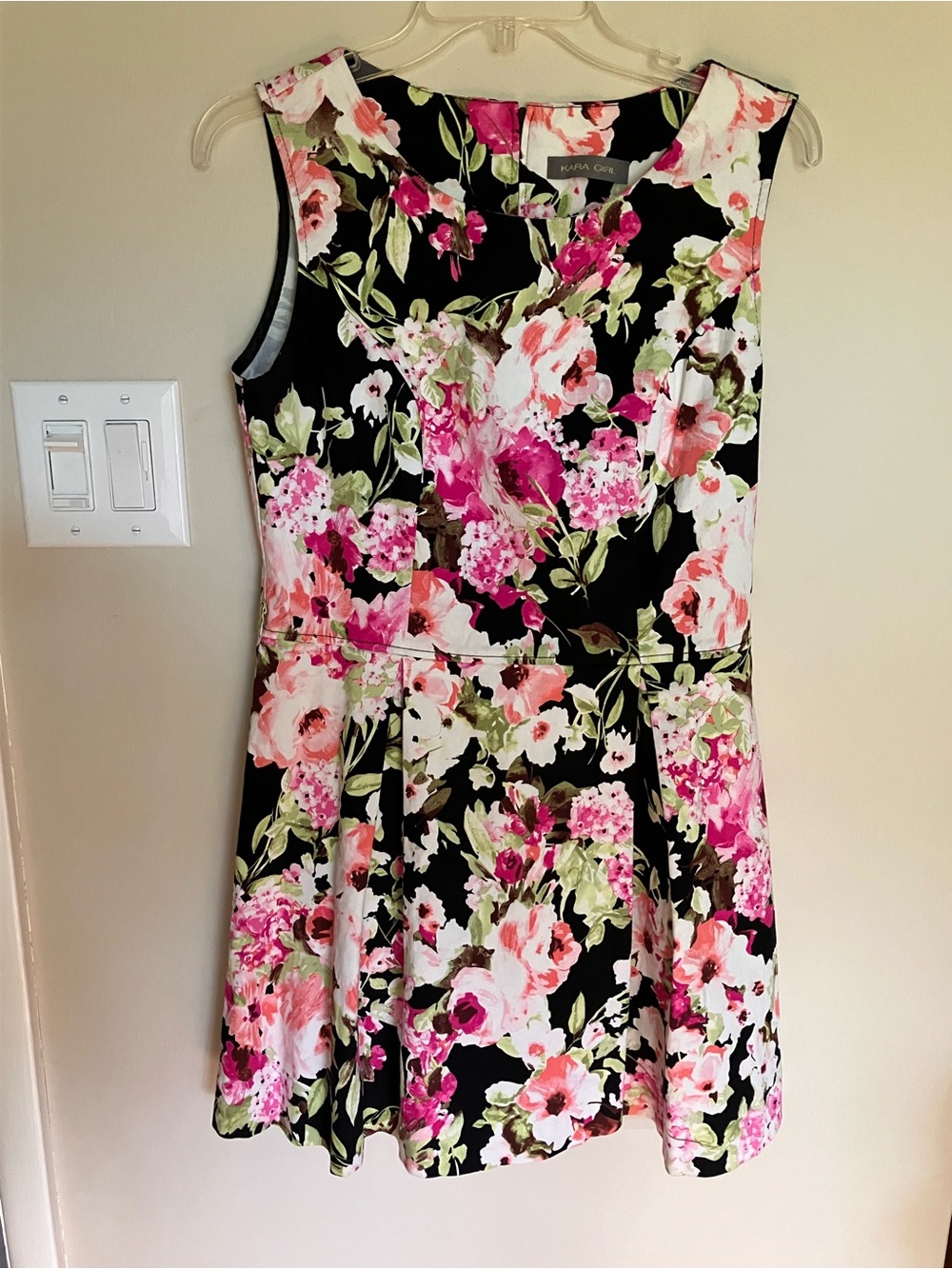 Black Floral Fit Flare Dress Pink Blooms - KaraGirl coquette flirty knee length